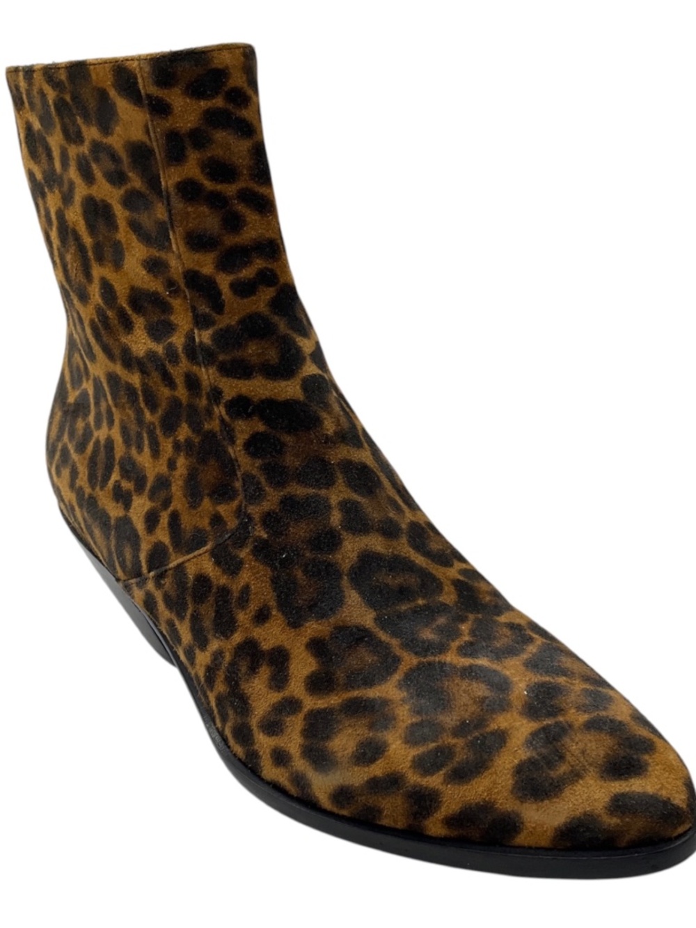 SAINT LAURENT CAMEL / BROWN / BLACK WEST LEOPARD PRINT SUEDE ANKLE BOOTS